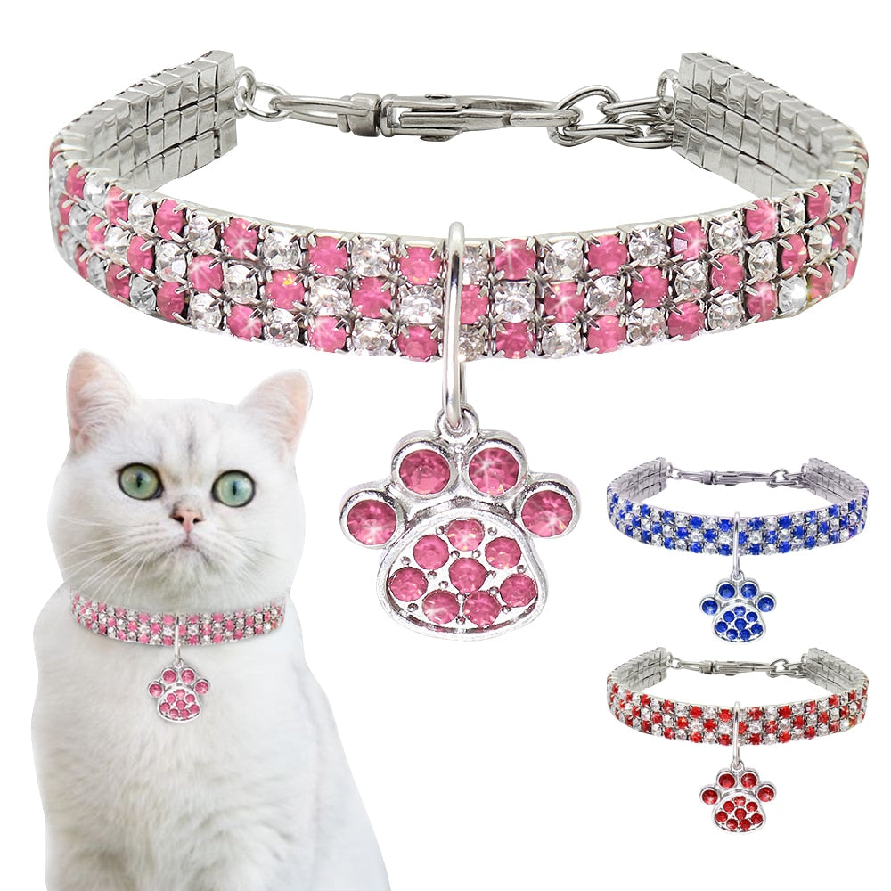 Rhinestone Paw Cat Dog Collar - My Little Fresh