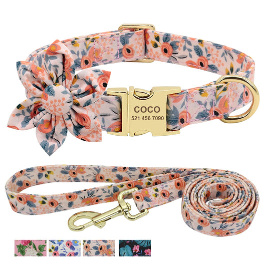 Personalised Flower Dog Collar and Leash - My Little Fresh